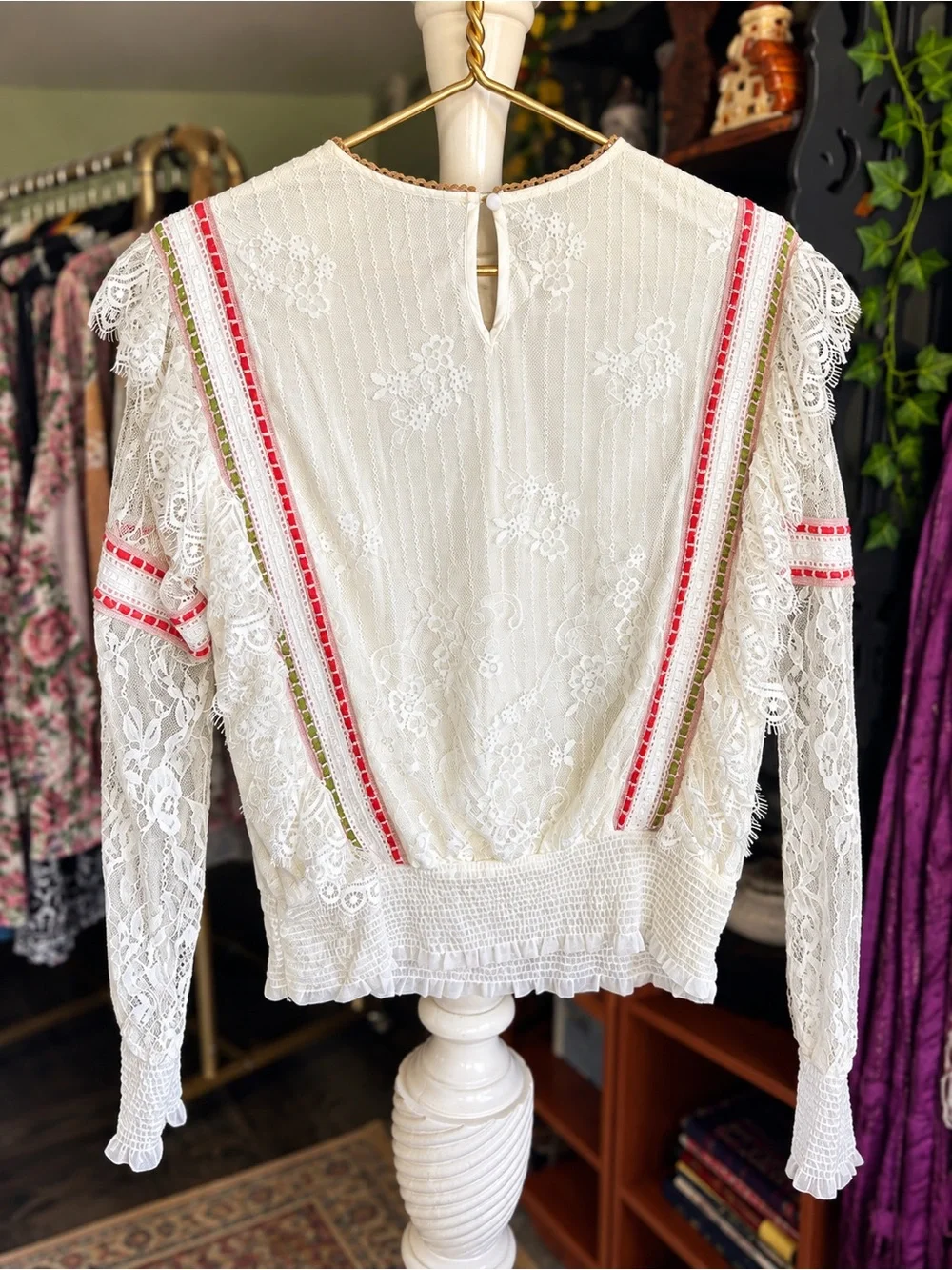 Anthropologie x BL-NK London Tali Lace Top White Embroidered Cottagecore Boho